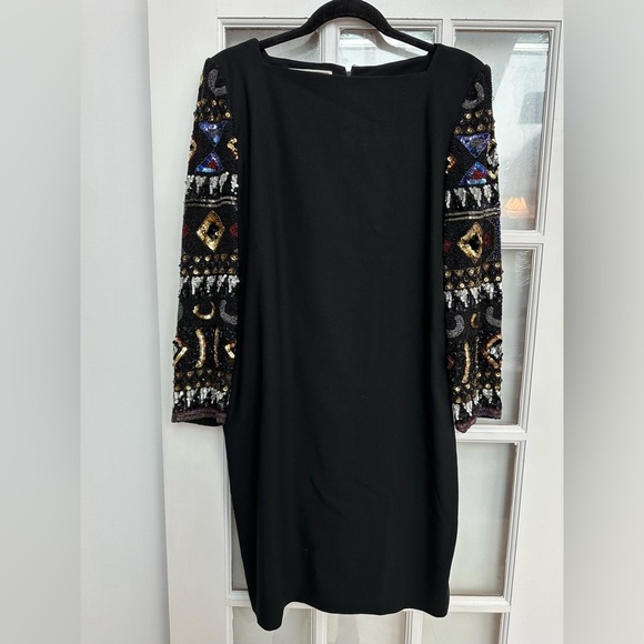 Vintage A.J. Bari Beaded Sequin Black Shift Dress Cocktail Party Elegant Size 12 - Picture 1 of 16